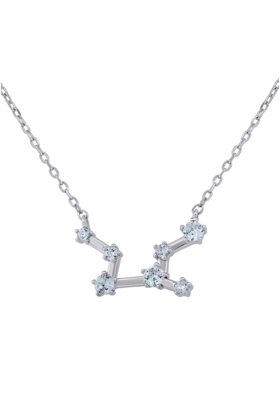 Sterling Silver Unisex Cubic-Zirconia Virgo Zodiac Sign Rolo Link Necklace 18 Inches