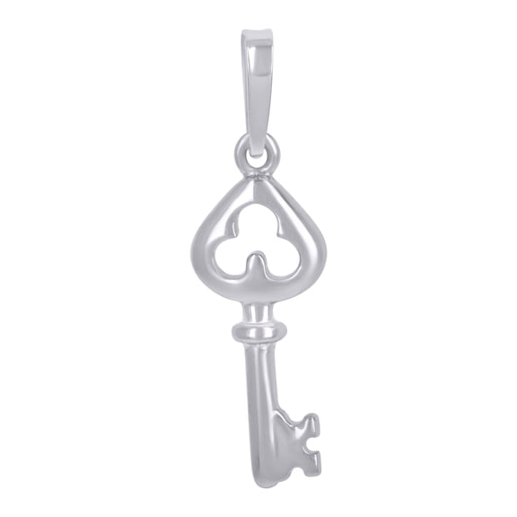 Sterling Silver Unisex Good Luck Clover Key Charm Pendant