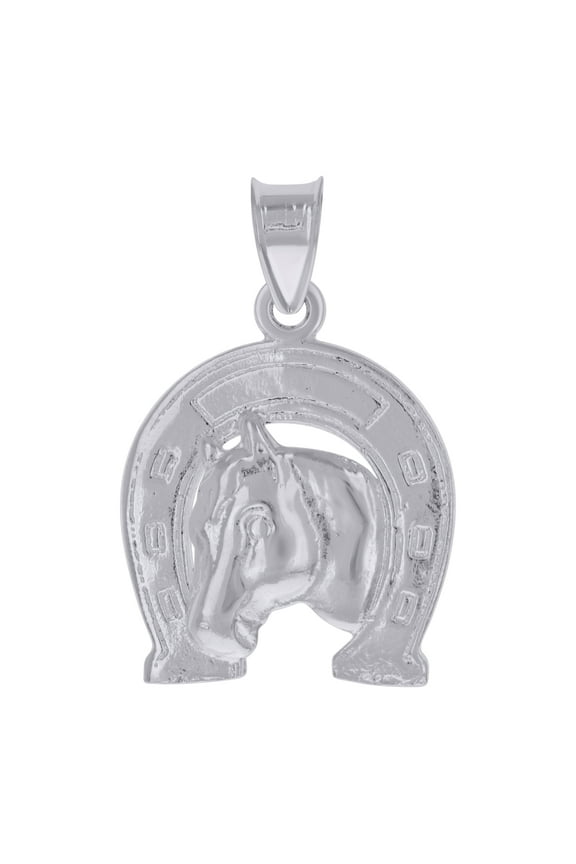 Sterling Silver Unisex Horse Head Horse Shoe Good Luck Charm Pendant