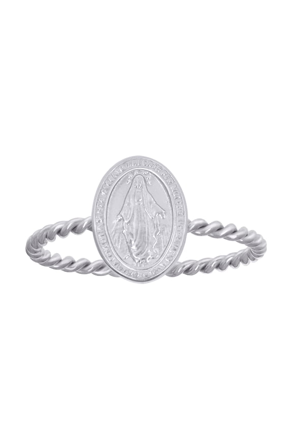 Sterling Silver Unisex Miraculous Medal Religious Bridal Anniversary Wedding Engagement Band Ring Size 7