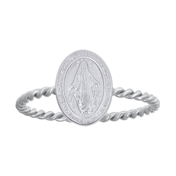 Sterling Silver Unisex Miraculous Medal Religious Bridal Anniversary Wedding Engagement Band Ring Size 8