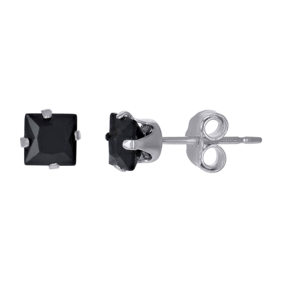 Sterling Silver Unisex Princess Cut Black Cubic-Zirconia 4mm Square Stud Earrings