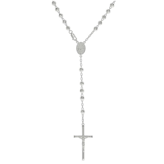 Sterling Silver Unisex Rosary Necklace 5mm Size 24 Inches