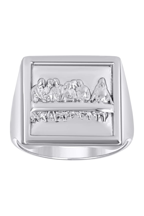 Sterling Silver Unisex Square Head Last Supper Religious Ring, Mens Size: 10