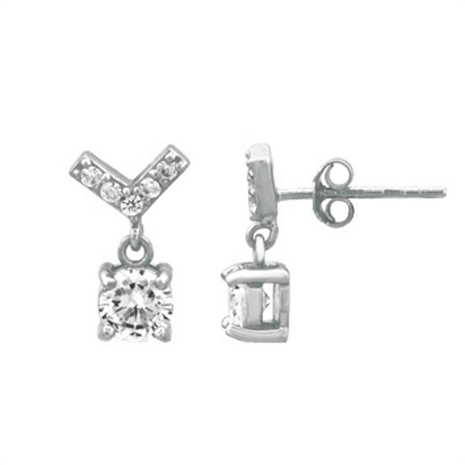 Sterling Silver V Shape CZ Earrings