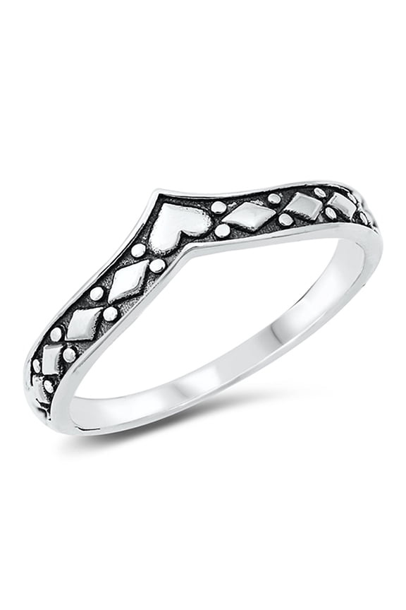 Sterling Silver V Shape Diamond Heart Design Ring Size 5