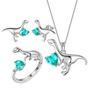 JUWALIY Sterling Silver Velociraptor Dinosaur Jewelry Set Earrings Necklace Ring Jewelry Birthday Gift for Women