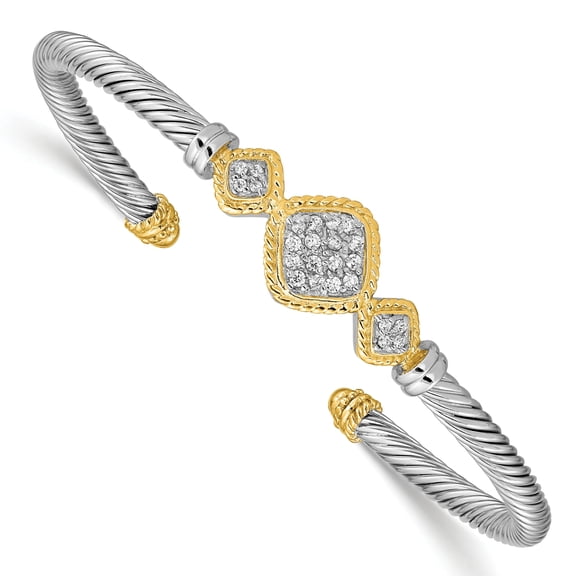 Sterling Silver Vermeil CZ Rope Design Bangle QB639