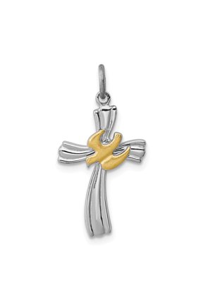Sterling Silver & Vermeil Dove Cross Charm Pendant