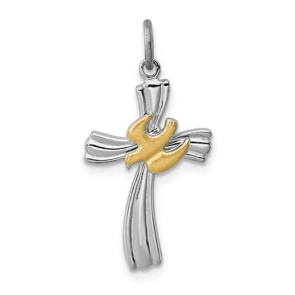 925 Sterling Silver Polished Religious Faith Cross With Gold Plated Dove Charm 22x13mm Wide Pendant Necklace for Women