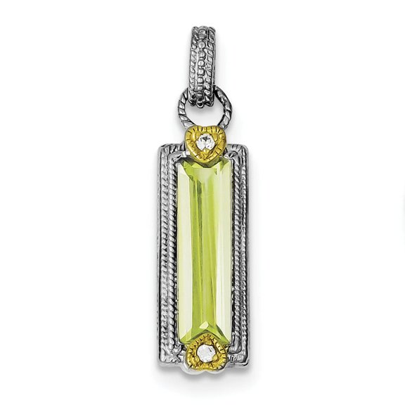 925 Sterling Silver Polished and Gold Plated Light Green Cubic Zirconia Pendant Necklace 34x9mm Wide Pendant for Women