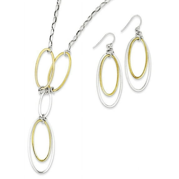 Sterling Silver and Vermeil Polished Drop Necklace and Earring Set QG2983SET