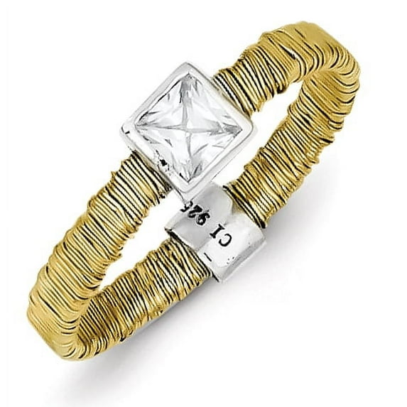 Sterling Silver & Vermeil Wire Wrapped Cubic Zirconia Ring
