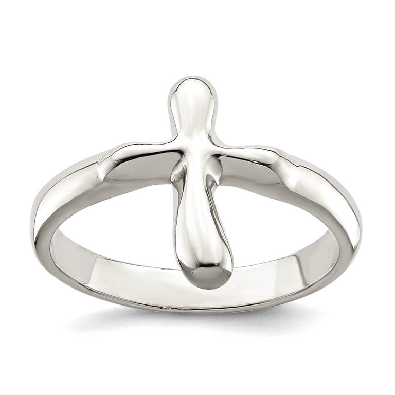 925 Sterling Silver Mens Cross Ring - Rhodium Plated Religious Faith Ring For Men, Hypoallergenic Polished Finish