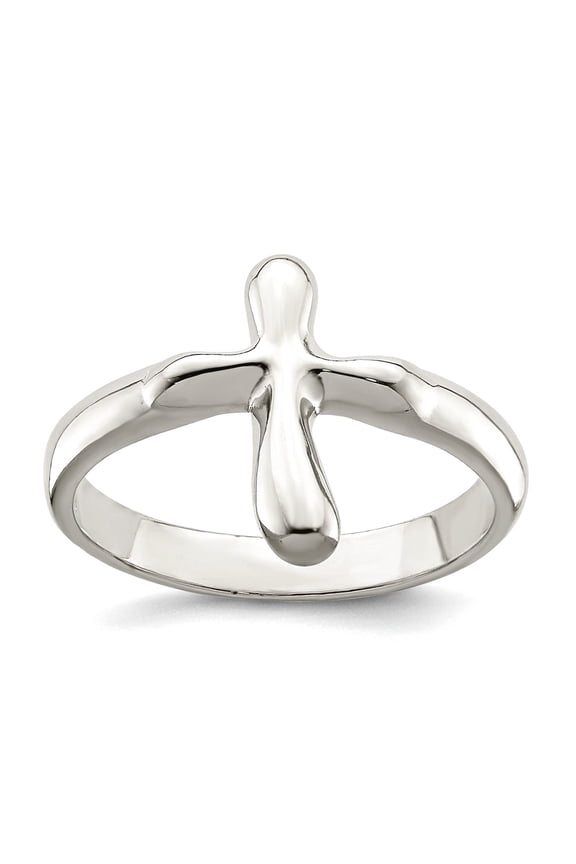 925 Sterling Silver Solid Polished Vertical Tiny Freeform Religious Faith Cross Ring Size 6 -  Jewelry Gift for Mom