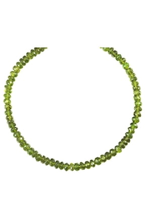 Sterling Silver Vesuvianite Idocrase Necklace Solid Strand Green Faceted Rondelles Simple, 20" Designed for Adult Women