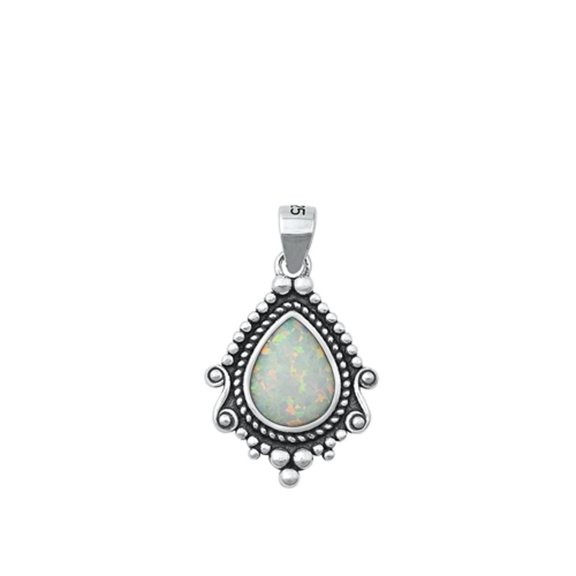 Sterling Silver Victorian Bali White Simulated Opal Pendant Vintage Charm 925 Jewelry Female Unisex