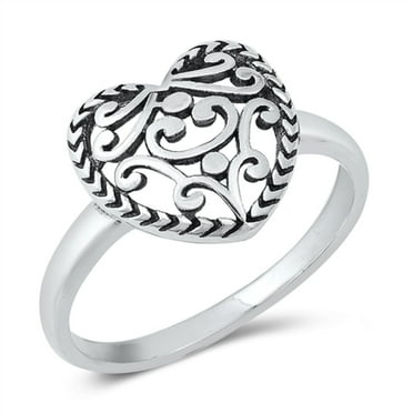 Sterling Silver Victorian Heart Ring Size 7