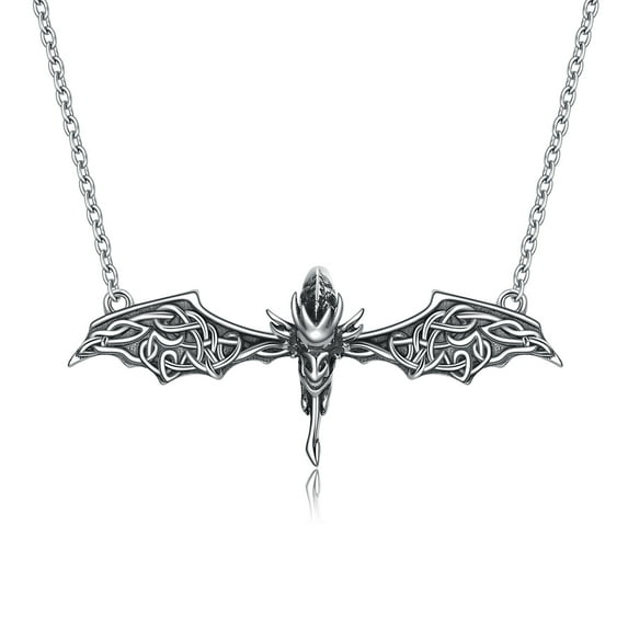 Sterling Silver Viking Dragon Pendant Necklace Jewelry Gift for Men Women