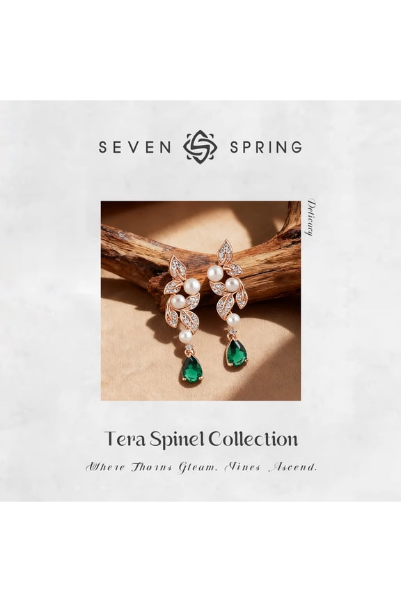 Sterling Silver Vine Climber Earrings for Women,S925 Silver with Pearl & Zirconia/Spinel,Bohemian Leaf Design Drop Earrings for Daily or Evening Wear