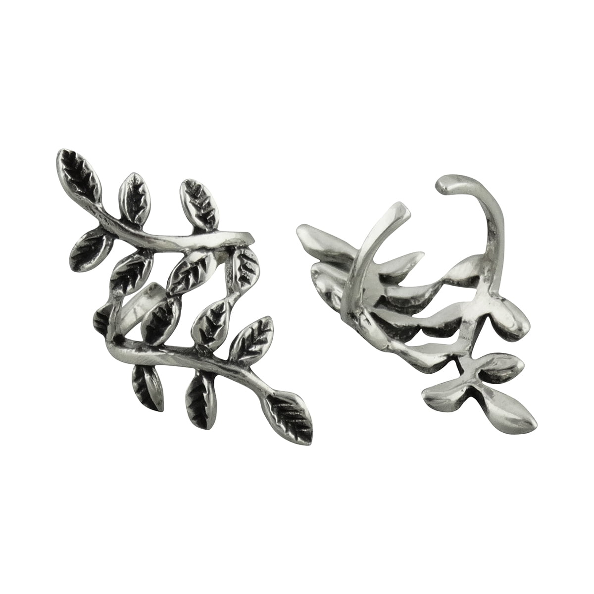 PPX Silver Tree Leaf Dangle Drop Earrings Feather Hoop