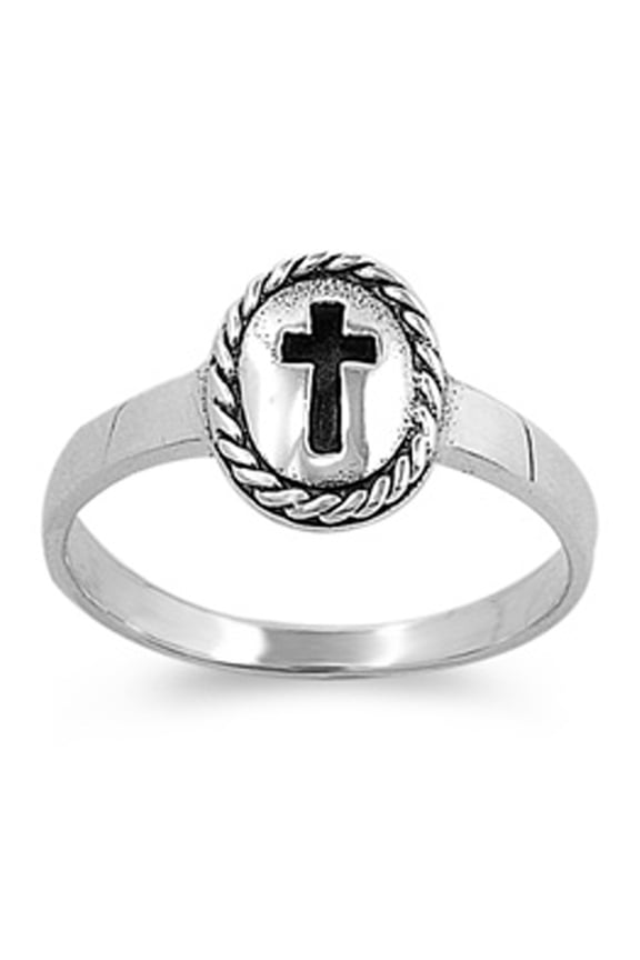 Sterling Silver Vintage Cross Ring Christian Religious Band Solid 925 Jewelry Female Male Size 8