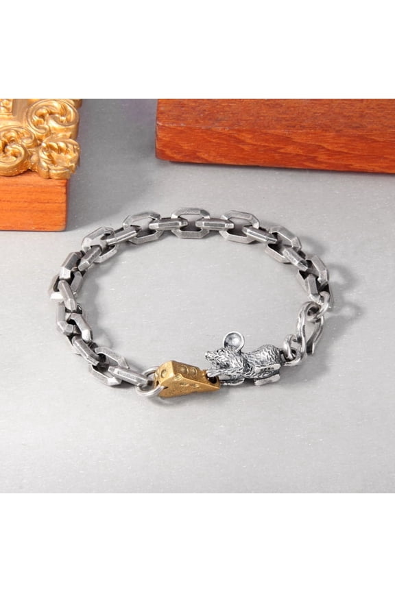 Sterling Silver Vintage Distressed Mouse Bracelet