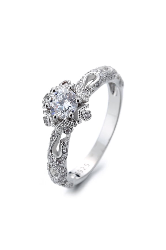 Sterling Silver Vintage Engagement Ring with crystals from Swarovski