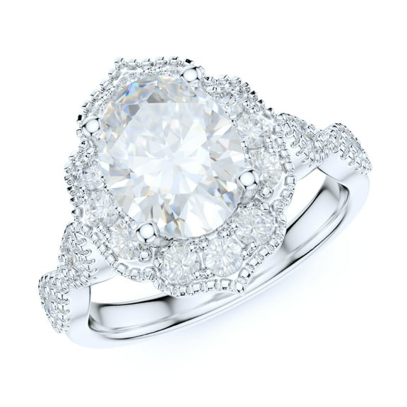 Sterling Silver Vintage Milgrain 2CT Simulated Oval Cut Diamond Promise Ring Halo Engagement Ring (6)