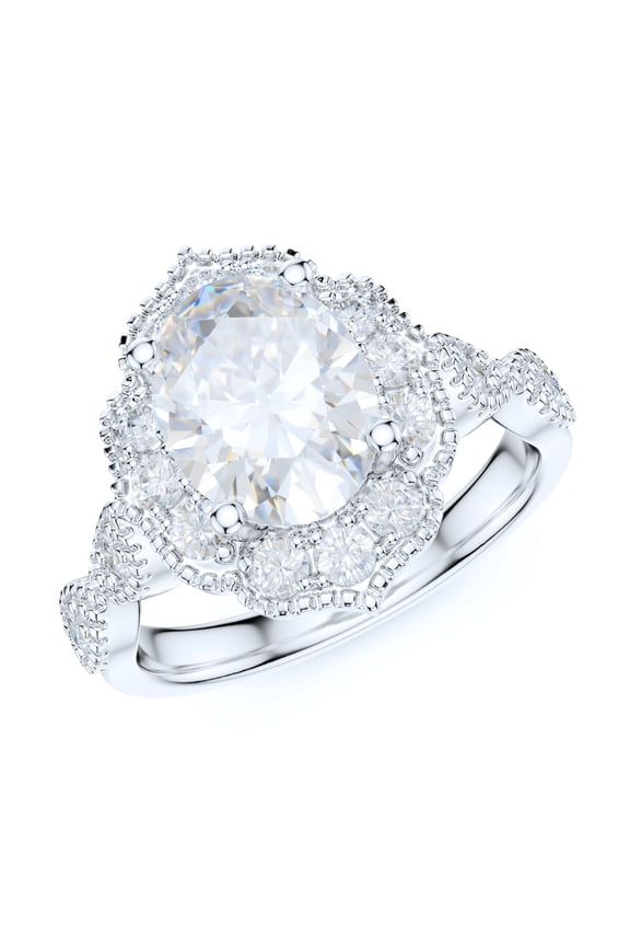 Sterling Silver Vintage Milgrain 2CT Simulated Oval Cut Diamond Promise Ring Halo Engagement Ring (8)