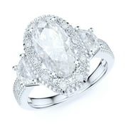 PRSTANI Sterling Silver Vintage Milgrain 3CT Simulated Oval Cut & Half Moon Stone Diamond Halo Engagement Ring (6)