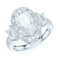 thumbnail image 1 of Sterling Silver Vintage Milgrain 3CT Simulated Oval Cut & Half Moon Stone Diamond Halo Engagement Ring (9), 1 of 6