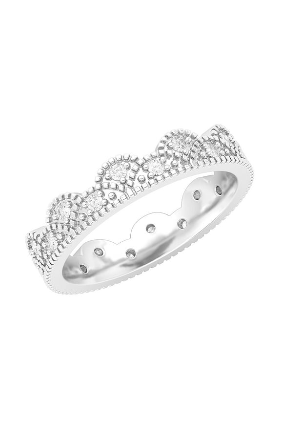 Sterling Silver Vintage Milgrain Eternity Band Simulated Diamond Ring Crown Wedding Band For Women (5)