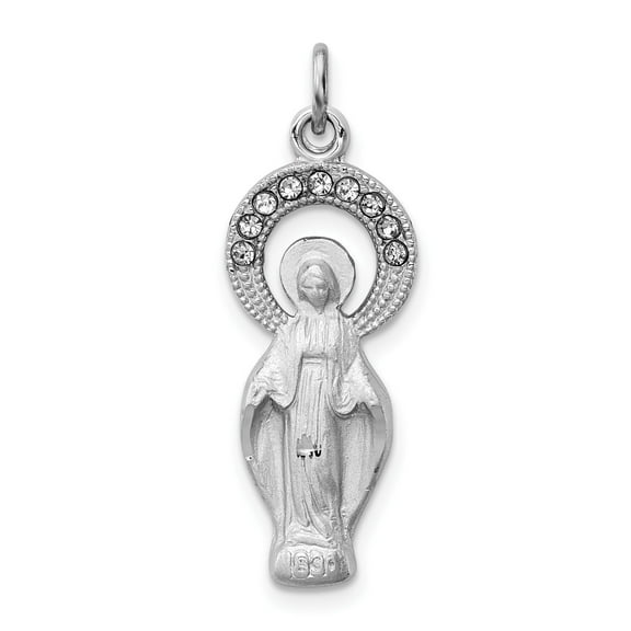 Sterling Silver Virgin Mary Pendant Necklace with Crystal Halo for Women, Catholic Medal Symbolizing Faith, Devotion, Spiritual Protection, Religious Jewelry for Baptism or Communion