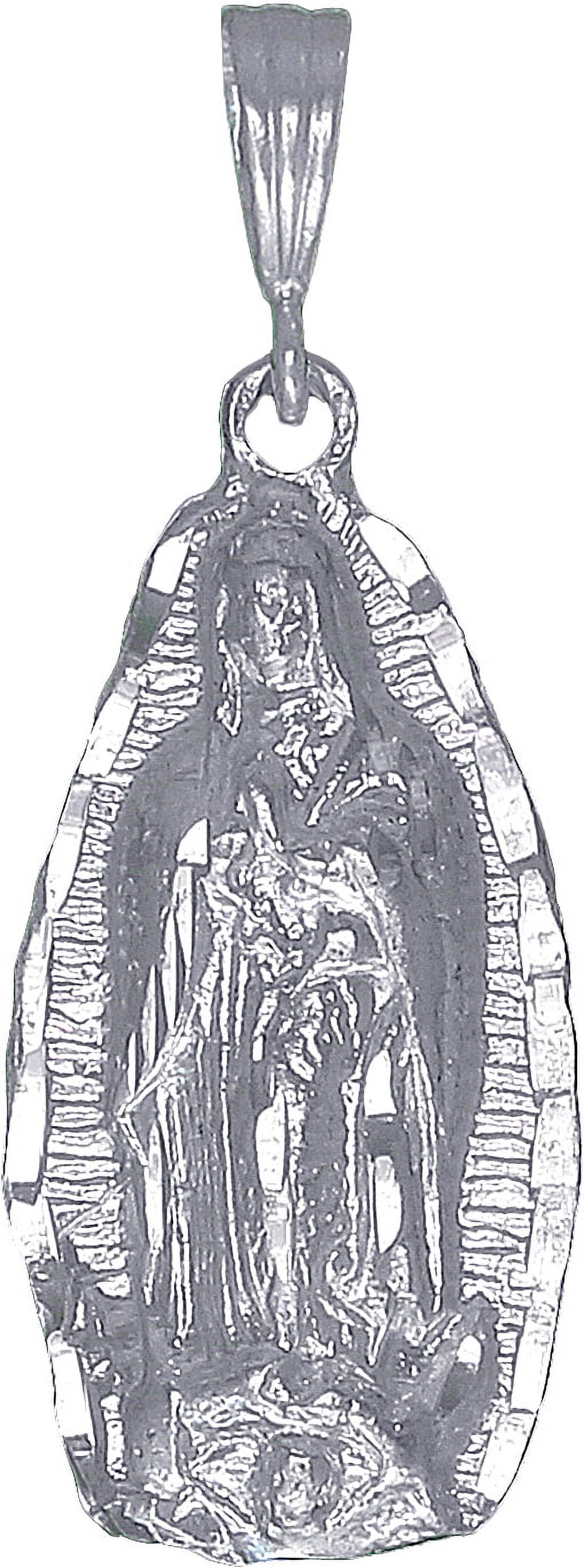 Sterling Silver Virgin Mary Pendant Necklace Medallion with Diamond Cut ...