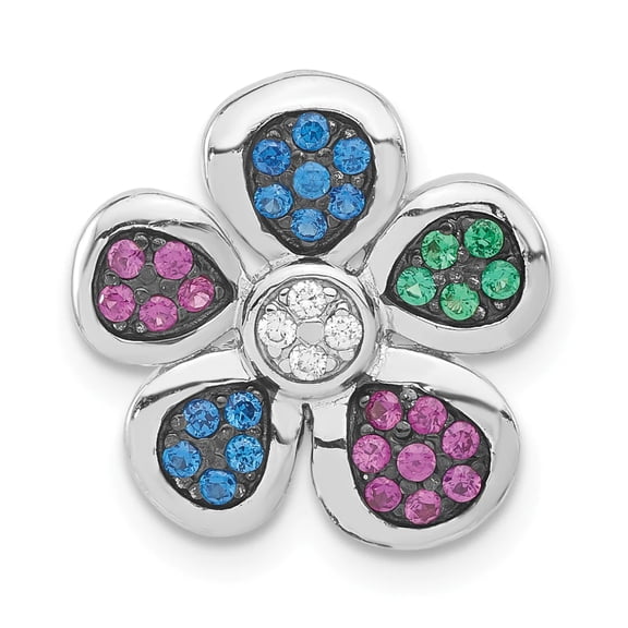 Sterling Silver W/ Synthetic Stones CZ Flower Pendant