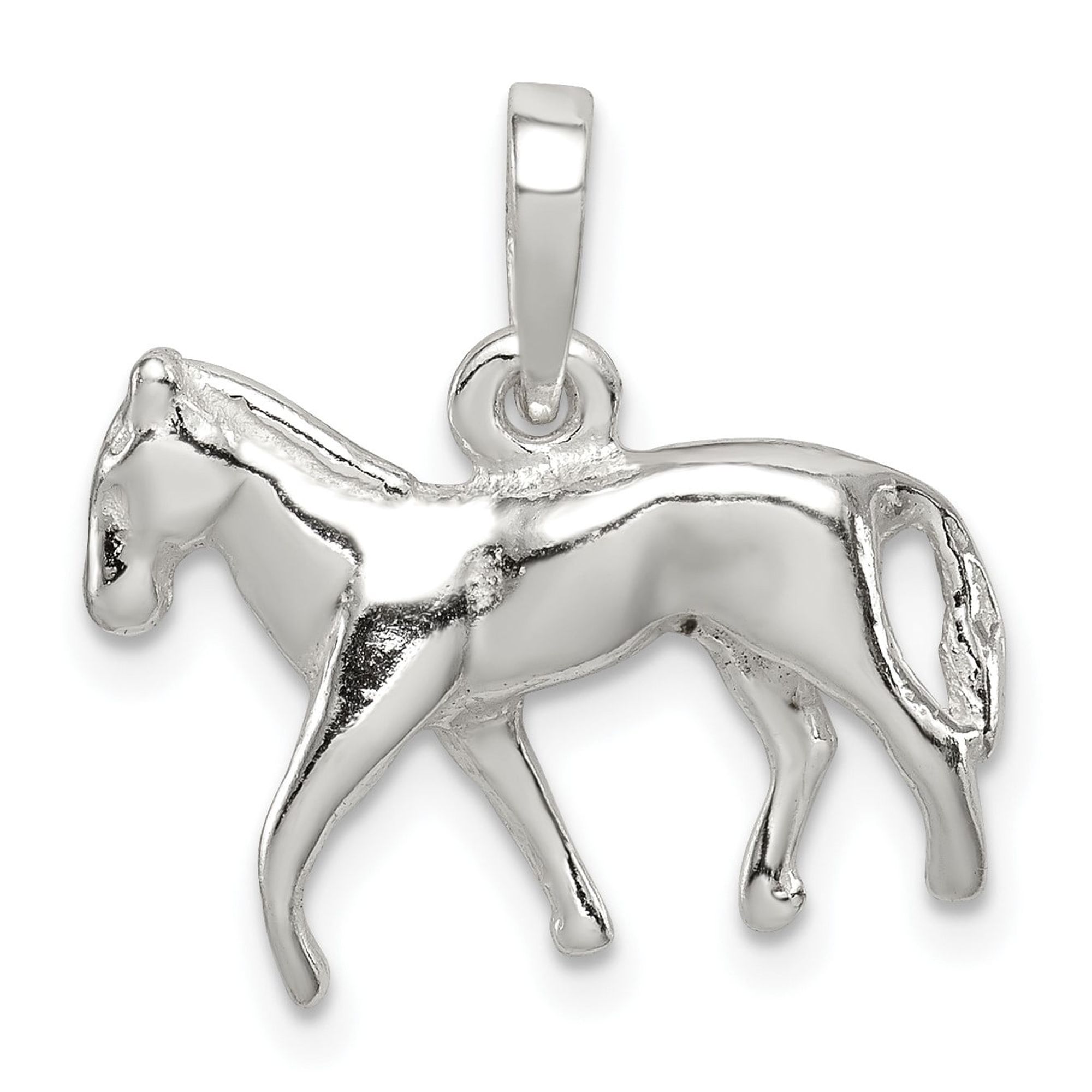 Sterling Silver Walking Horse Pendant Charm, Polished 3D Equestrian Jewelry