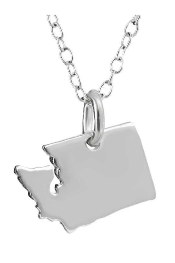 Sterling Silver Washington State Charm Necklace, 18" Chain