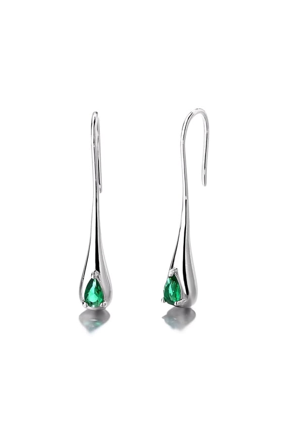 Sterling Silver Water Drop Green Emerald Earrings