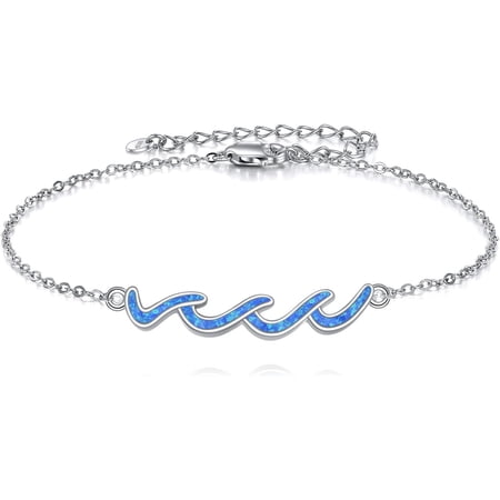 Sterling Silver Wave Bracelets for Women Inspirational Beach Ocean Bracelets 7+2 Inches Through The Waves of Life, Life is Tough but so are You, Encouragement Bracelet Gifts for Friend Sister