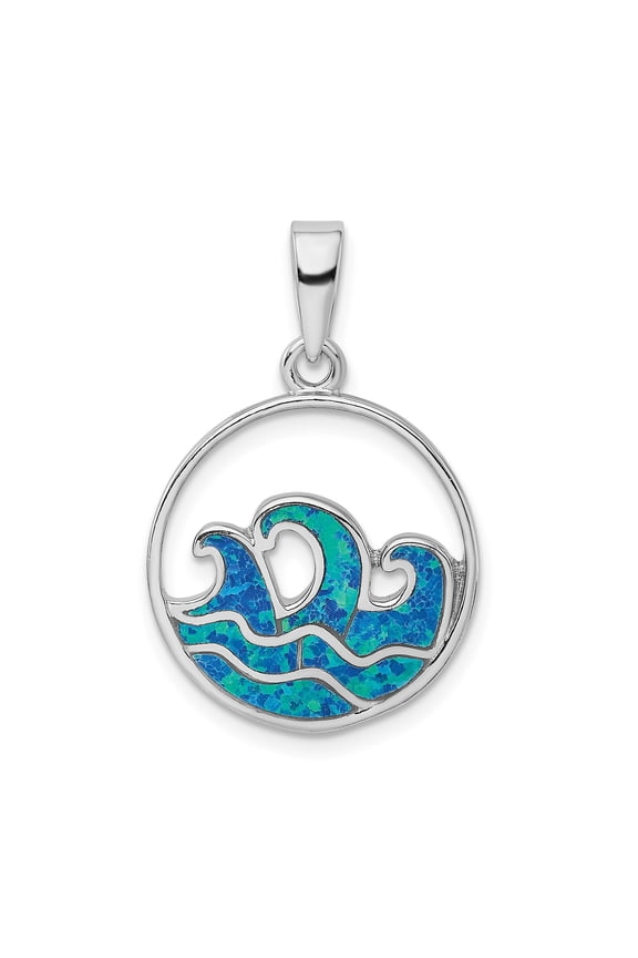 Sterling Silver Wave Pendant Necklace with Blue Green Opal Inlay, Nautical Coastal Jewelry for Women, Ocean Nature Symbol, Surf Sea Life Style Accessory