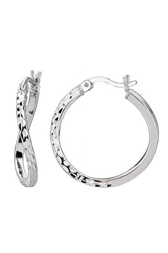 JewelStop Sterling Silver Silver Wave Shaped Hoop Earrings - 2x24mm
