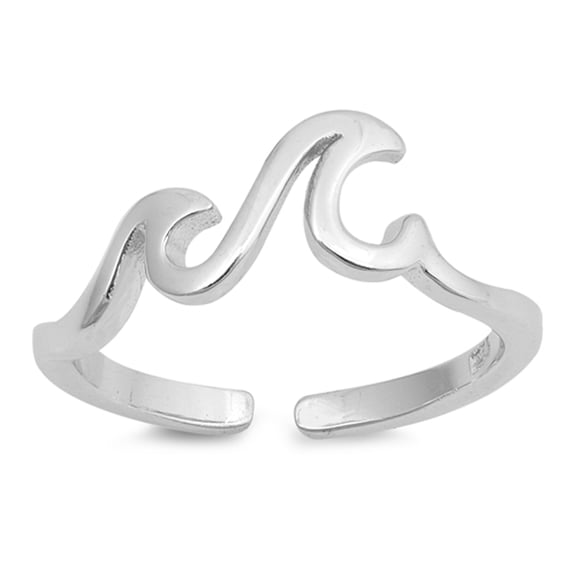Sterling Silver Wave Toe Ring High Polish Adjustable Midi Beach Band 925 Jewelry Female Unisex