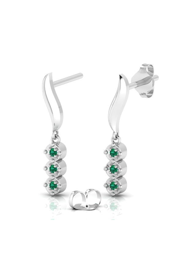 Sterling Silver Wavy Line Drop Emerald Earrings || Easter Day Gift Earring, Gift for Her Earring || Silver Diary
