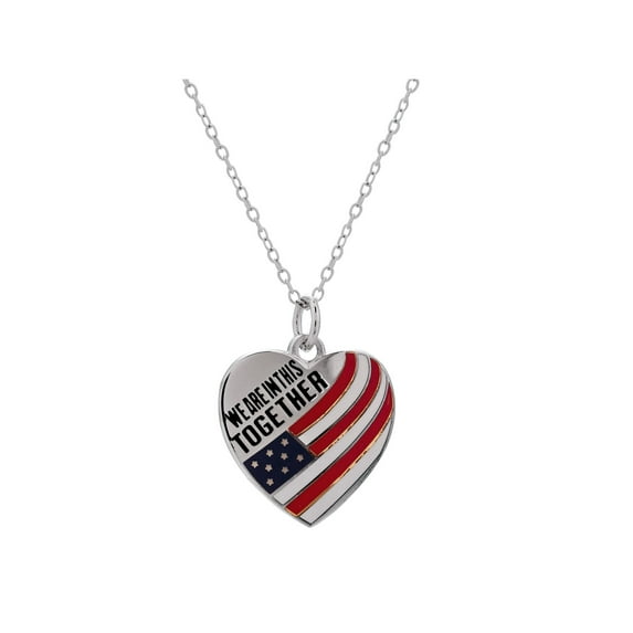 Sterling Silver We Are In This Together Flag Heart Pendant 18 Inches