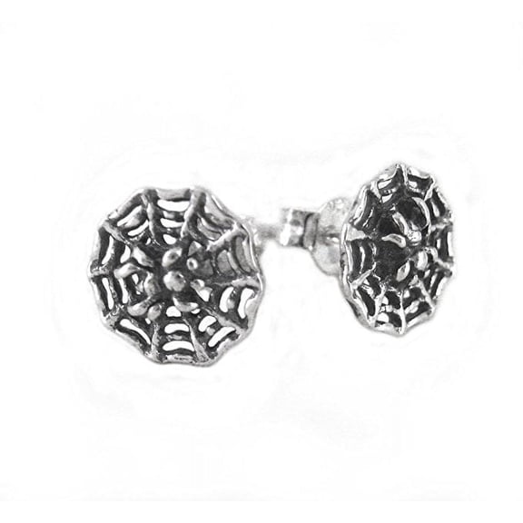 Sterling Silver Web and Spider Stud Post Earrings