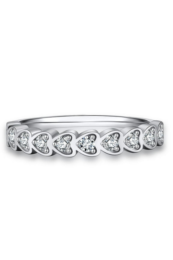 Sterling Silver Wedding Band for Women CZ Heart Anniversary Ring by Ginger Lyne Collection