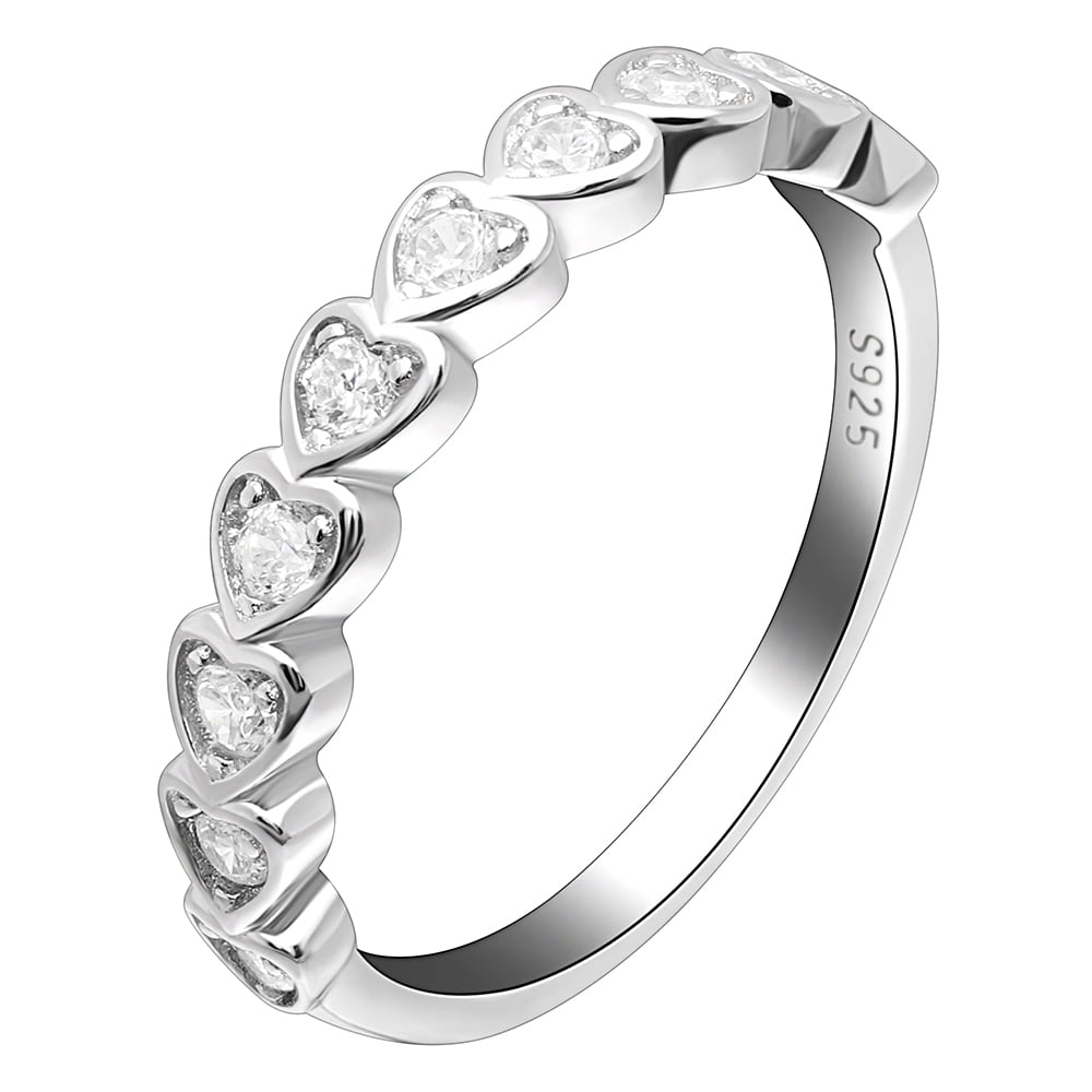 Sterling Silver Wedding Band for Women CZ Heart Anniversary Ring by ...