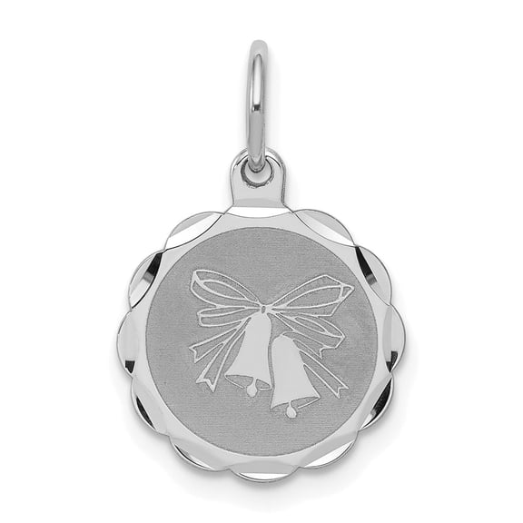 Sterling Silver Wedding Bells Pendant Necklace for Women with Ribbon and Scalloped Edge, Romantic Bridal Anniversary Jewelry, Elegant Marriage Keepsake Charm