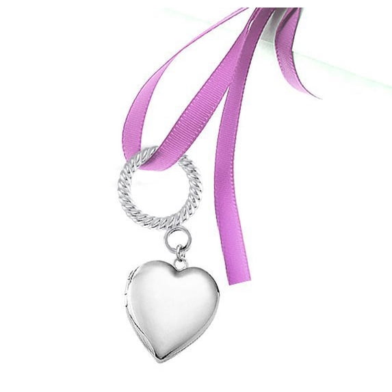 Sterling Silver "Wedding Bouquet" Heart Locket with Ribbon Loop - 3/4 Inch X 3/4 Inch